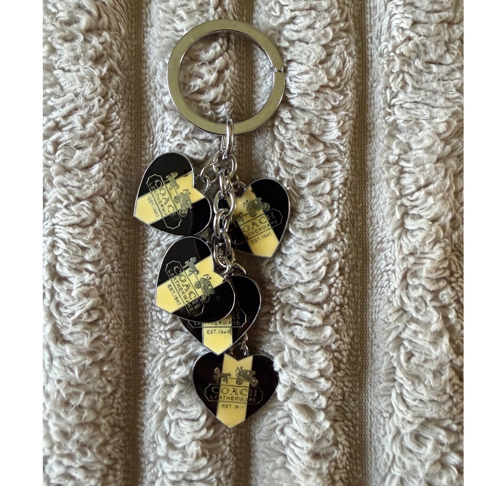 Coach Vintage Heritage Cascading Hearts Keyring/Bag Charm Rare Black/Yellow